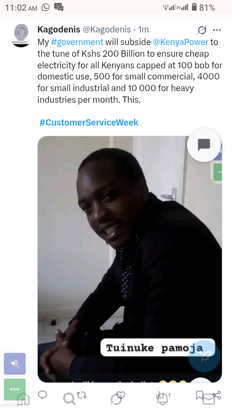 Kagodenis's tweet photo. #MazingiraDayMission

Vote #PresidentKago2027 and enjoy cheapest Electricity in the world to power your business, homes and dreams.

Tuinuke pamoja
#2027
#Kenya. https://t.co/SseXzX7lVp