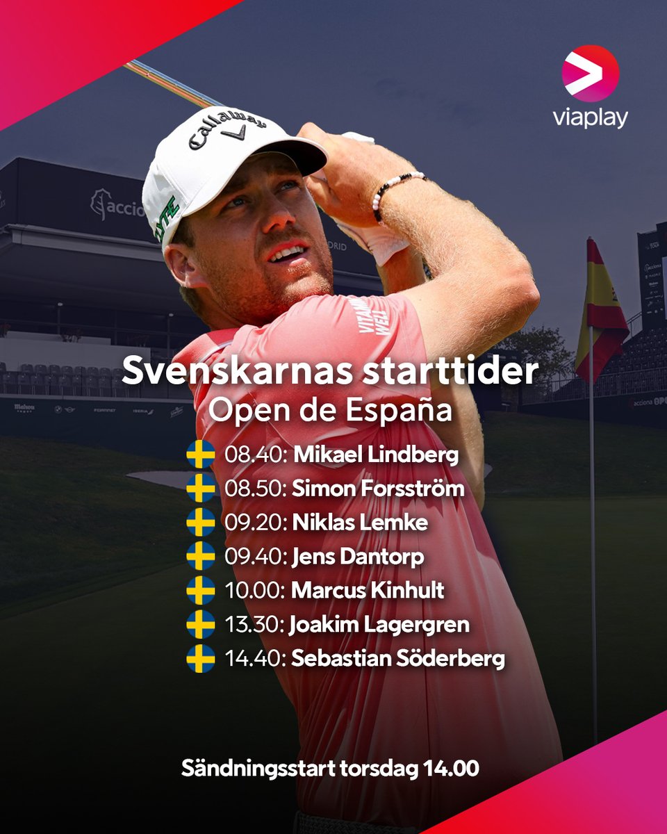 Det är dags för Open de España – sju svenskar till start 🏆🇸🇪

Sändningsstart torsdag 14.00 på Viaplay &amp; V sport golf ⛳️
