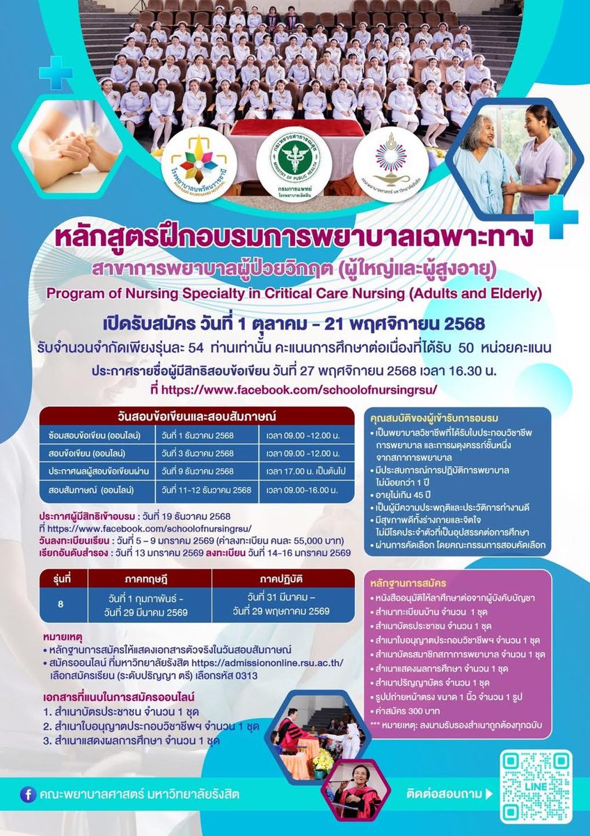 ม.รังสิต เปิดรับสมัคร หลักสูตรการพยาบาลเฉพาะทาง สาขาการพยาบาลผู้ป่วยวิกฤต (ผู้ใหญ่และผู้สูงอายุ) รุ่นที่ 8 wisdom.rsu.ac.th/18243/