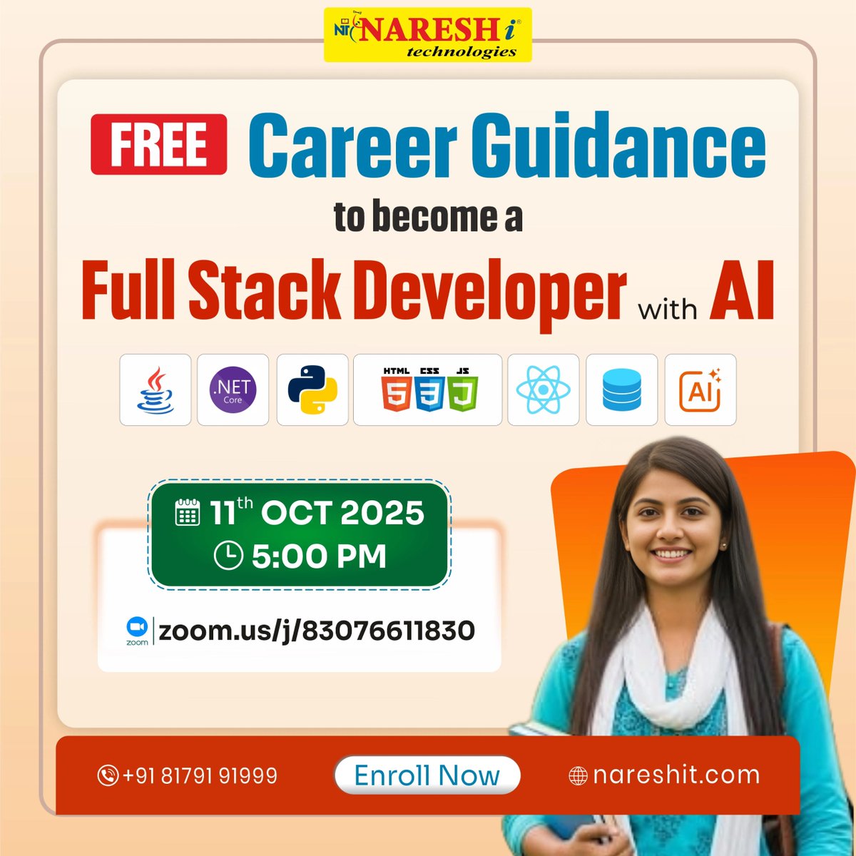 nareshitech's tweet image. 🚀 Kickstart Your Full Stack Developer Journey with AI!
🔗 Register Now: t.ly/FWSCG-11OC
Join our FREE Career Guidance Workshop and discover how to become a future-ready Full Stack Developer
📅 Date: 11th Oct 2025🕔 Time: 5:00 PM (IST)
#NareshIT #FullStackDeveloper
