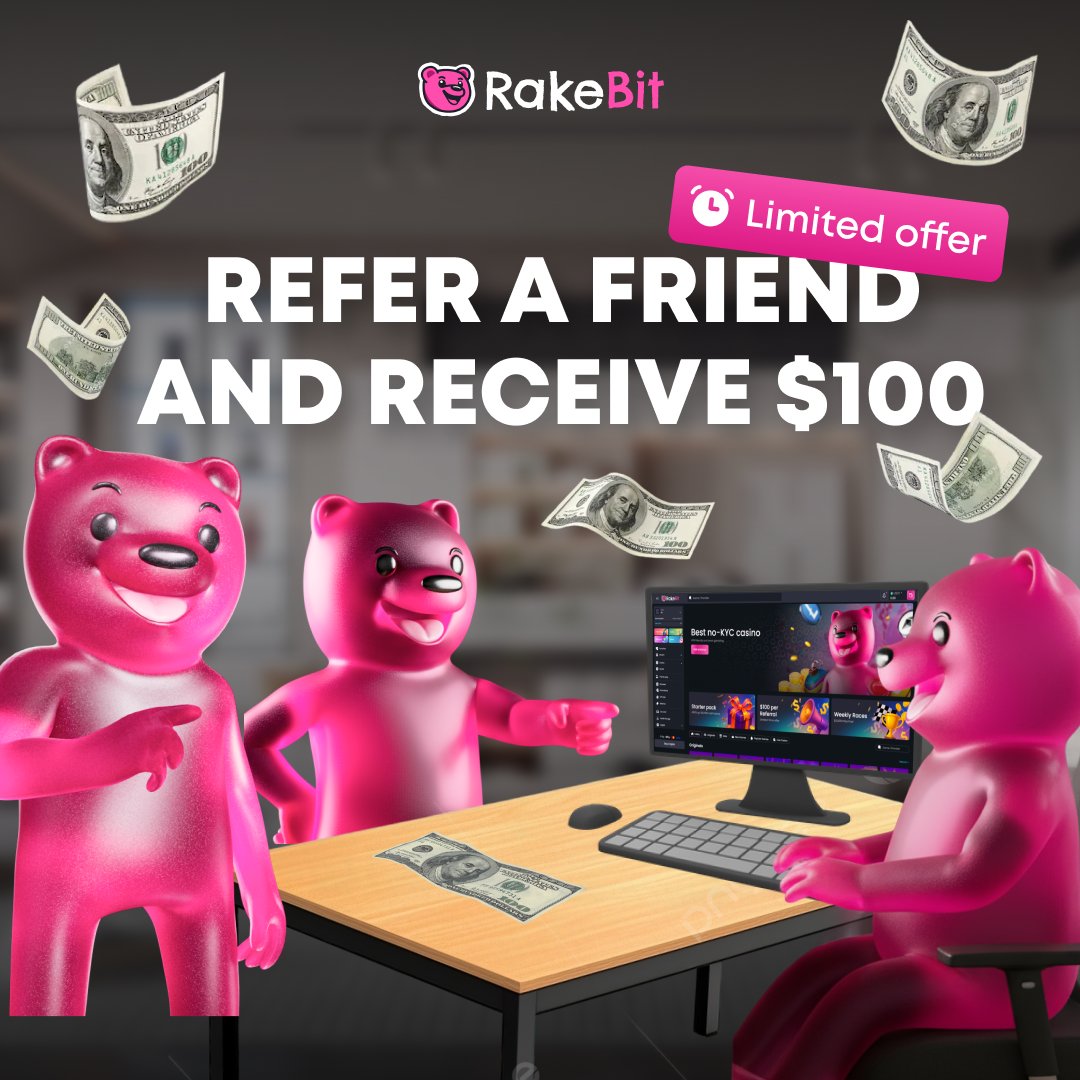 rakebitcom's tweet image. Referral program: get $100 for each referral 💸
🚨 Start earning with RakeBit today!
Share your referral link or code with friends and enjoy passive income every time they play.
Earn $100 for each referral who reaches Level Gummy Bear 2! 🤑