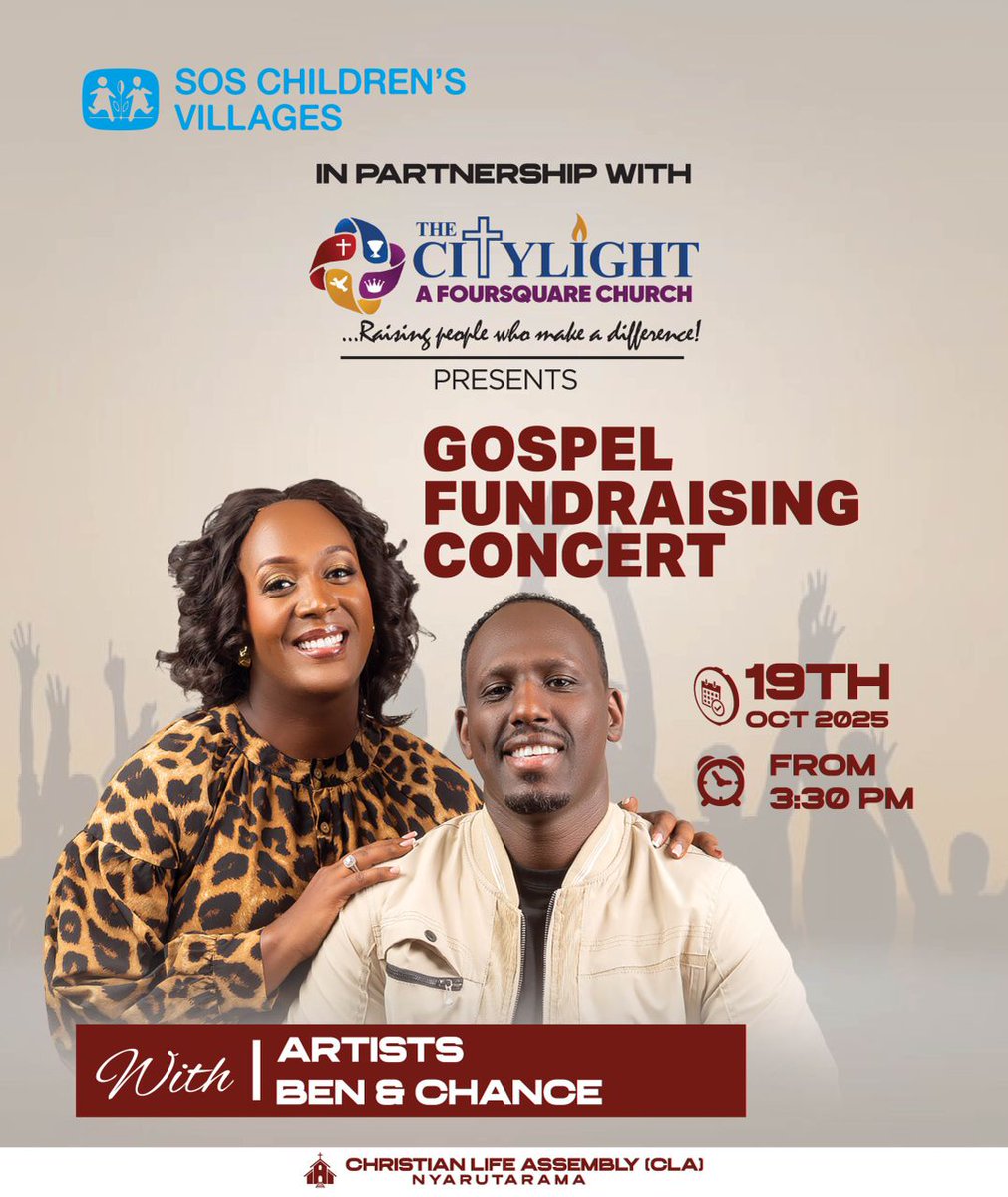 soscvrwanda's tweet image. SOS Children’s Villages in #Rwanda will host a Gospel Fundraising Concert to support children transitioning from life on the streets into safe and caring family environments.
🗓 Date: Sunday, 19 October 2025
📍 Venue: Christian Life Assembly (CLA), Nyarutarama
🕞 Time: 3:30 p.m