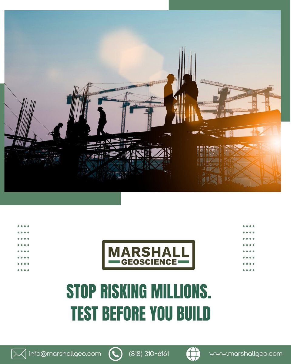MarshallGeoSc's tweet image. 🆓 Marshall GeoScience offers FREE initial consultations!

#geotechnicaltesting #foundationmatters #constructiontruth #buildingscience #engineeringfirst #siteanalysis #soiltesting #structuralintegrity #dontskiptesting 

 marshallgeo.com

(818) 310-6161

@marshallgeo.com