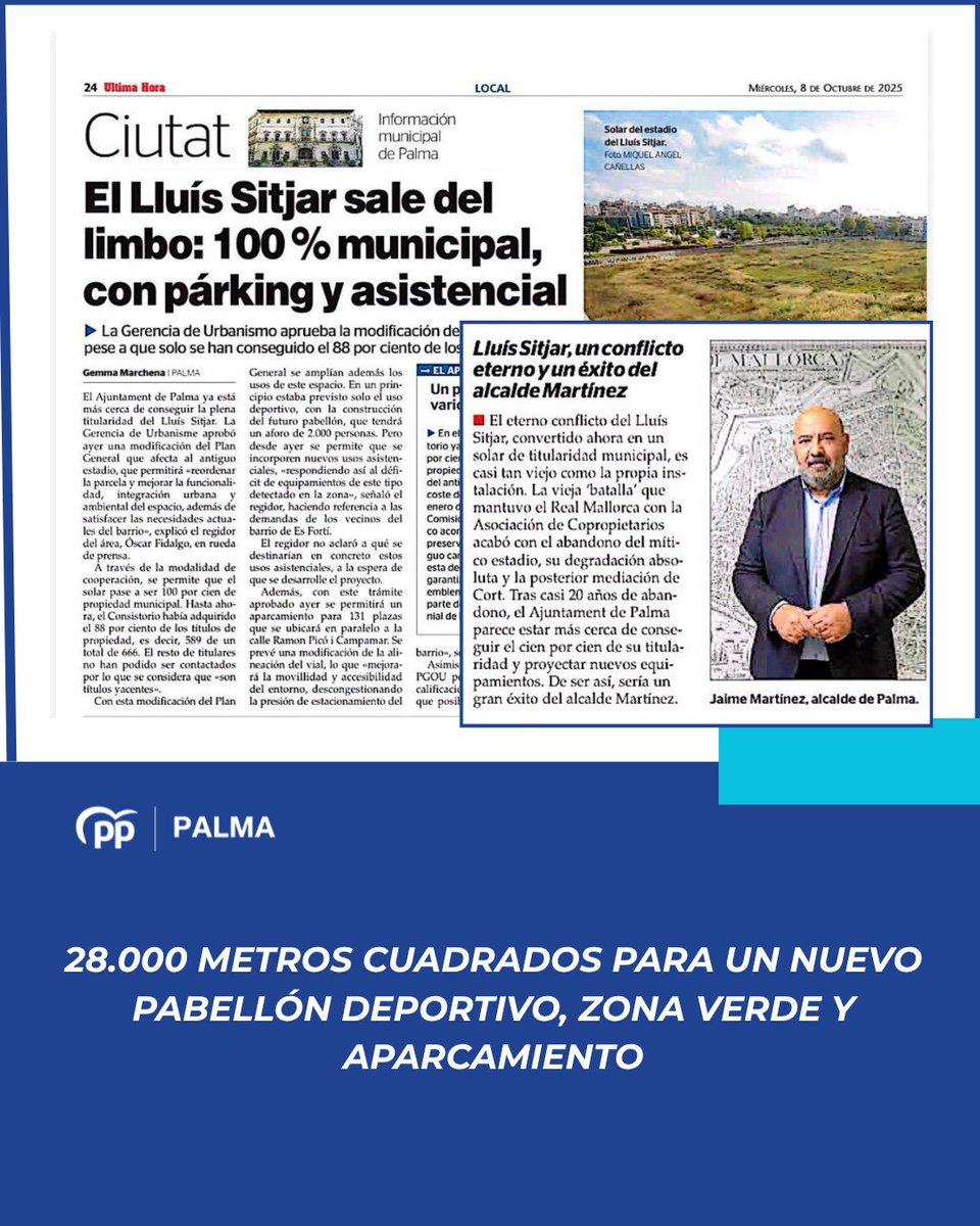 🗞️ ¡Buenos días!

28.000 metros cuadrados para un nuevo pabellón deportivo, zona verde y aparcamiento.

📎 amp.ultimahora.es/noticias/palma…
