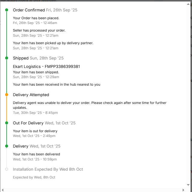 gamb_123's tweet photo. Pathetic service by @Flipkart and @Jeeves. 

It’s been a week since I received my @SamsungIndia  washing machine and still no installation. 

Every day a technician gets “assigned,” but no one ever calls or shows up. https://t.co/WDOJ5S2hvd