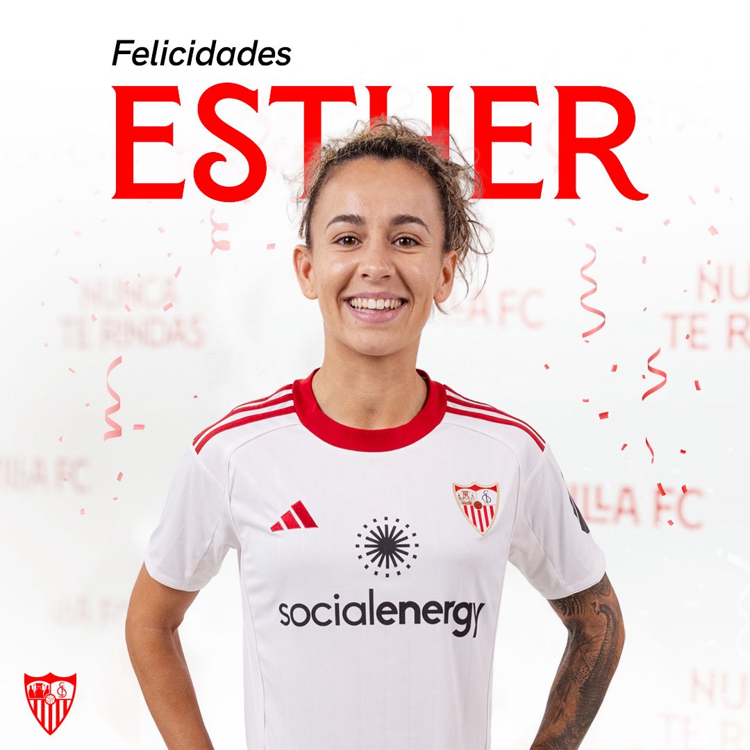 ¡Hoy celebramos el cumpleaños de Esther! 🎂🥳

 Que pases un buen día.  🤗🤍❤️

🎉 ¡Felicidades de todo el #SevillaFCFem en tu primer cumpleaños como sevillista, <a href="/EstherMPA15/">Esther Martín-Pozuelo</a>! 

#WeareSevilla