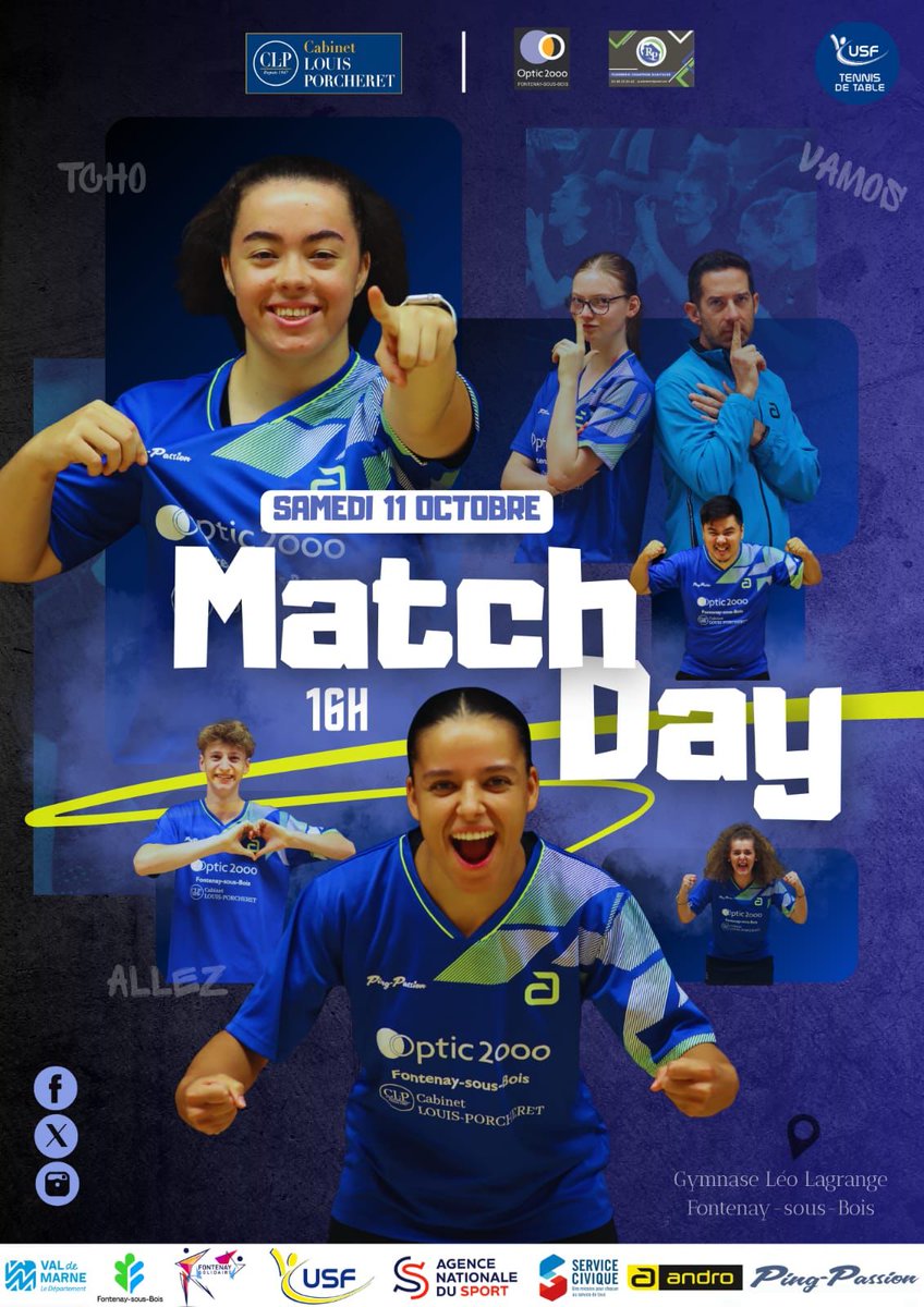 USFTT1's tweet photo. Rendez-vous ce samedi à domicile pour la 3e journée de championnat avec nos équipes nationales. Go 💪🏓👍
cabinet_porcheret@valdemarne_94 @jpgautrais @norasaintgal @cd94tt 
@villedefontenay @usf.omnisports @ffttofficiel @fftt_idf @androtabletennis
@optic2000_fsb https://t.co/L3dhTGQ9pA