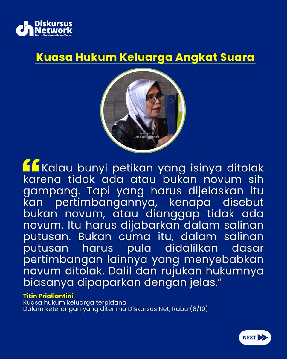 DiskursusNet's tweet image. Padahal dari salinan putusan itulah publik bisa tahu, apa alasan hakim menolak bukti baru (novum) dan pertimbangan apa aja yang dipakai MA.

Gimana menurut kamu, Sobat DN?

#KasusVina #NarasiAntiklimaks #DiskursusNetwork
