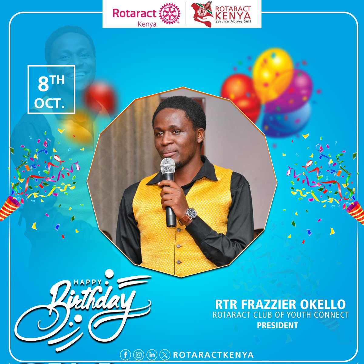 Happy Birthday, Frazzier, Rac Youth Connect!
Wishing you a day full of joy, laughter, and the same inspiration you bring to everyone around you.
Your leadership, passion, and dedication continue to light the way for us all.
#UniteForGood #MakeItHappenD9212 #Rotaractdistrict9212