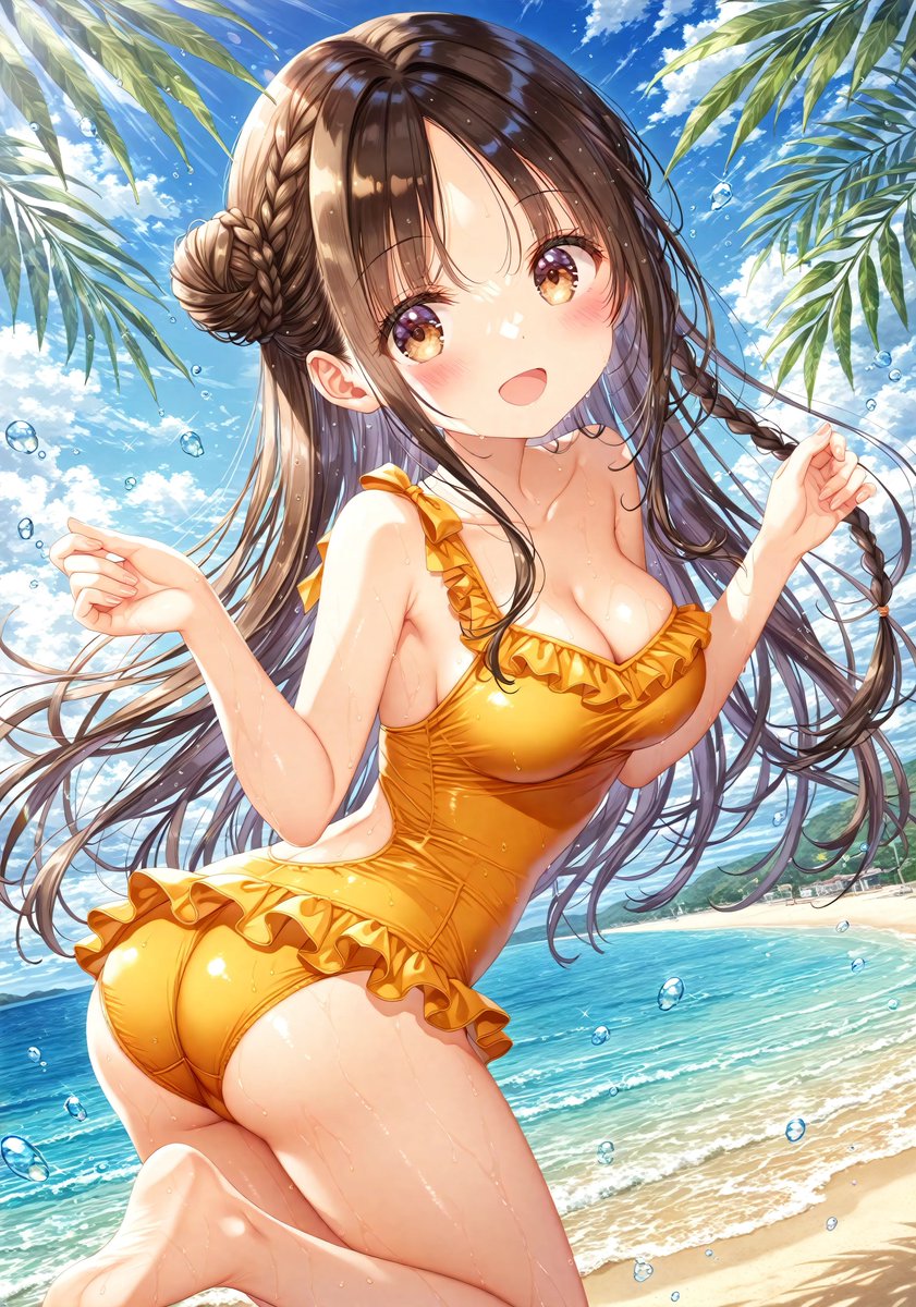 「さすが常夏の島、10月なのに暑いね。水着、似合ってるかな？」
#水着と下着祭り