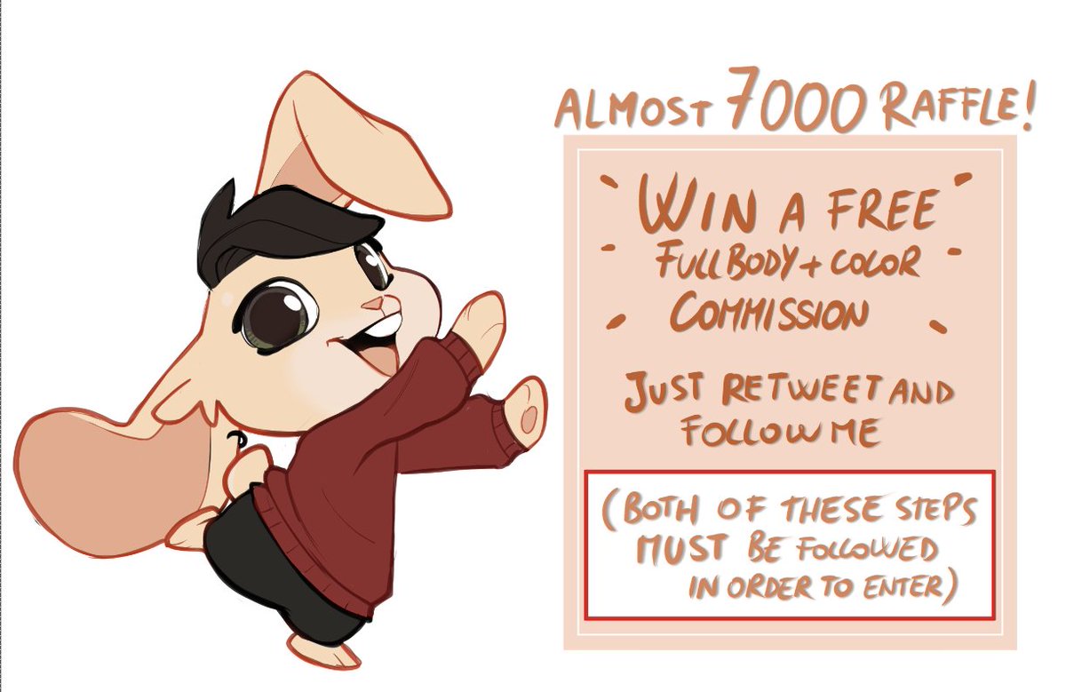 We're almost at 7000, so I figured I'd make another raffle, you can win a fullbody fullcolor commission!
Please read carefully and follow all the steps or I won't count you!
Raffle ends on November 8th!

#raffle 
#Giveaway
