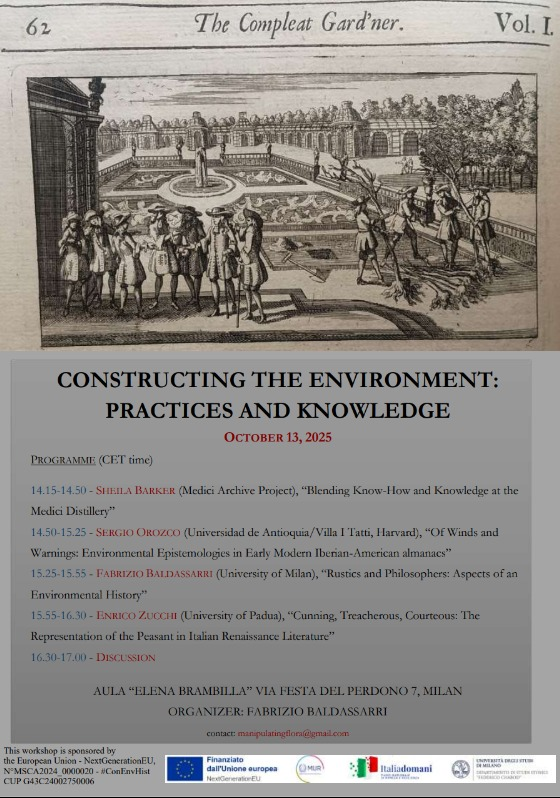 manipulatingfl1's tweet photo. As a part of the EU-funded project led by @FabrizioBaldas6, this is a first event - Constructing the Environment #ConEnvHist on Monday 13th afternoon in Milan - speaking about practices and theories in premodern studies of nature #nature #histsci #histbotany #environment https://t.co/aHWBl1FyYz
