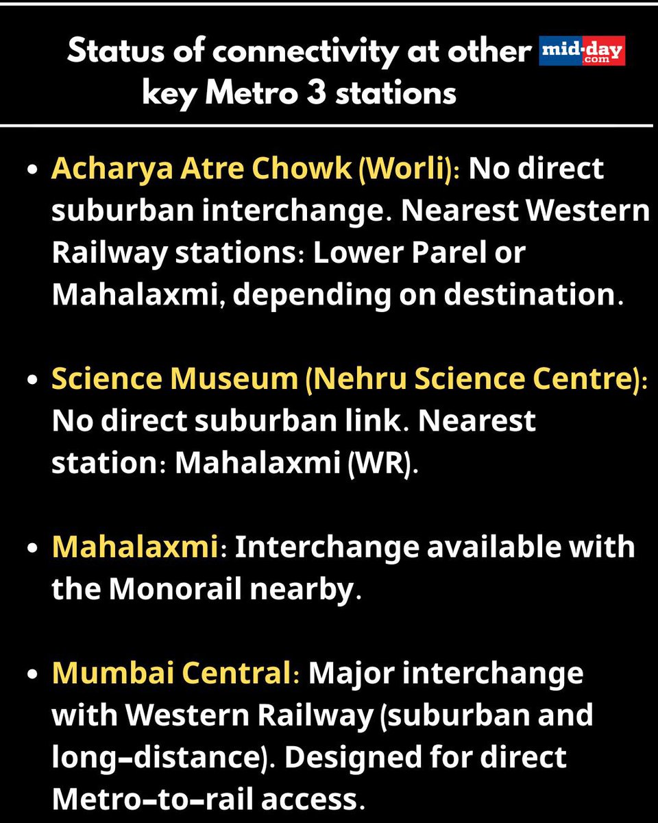 mid_day's tweet image. After 95 years, trains return to Colaba as Metro 3 rolls into SoBo; mid-day charts route where Metro trains pass railway stations. 

By: @rajtoday 

#SouthMumbai #MumbaiMetro #AquaLine #MumbaiNews 

mid-day.com/mumbai/mumbai-…
