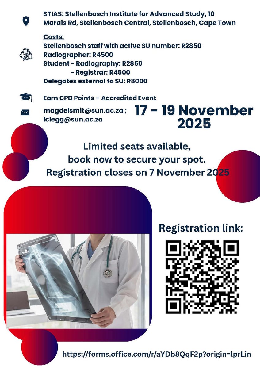 StellMed's tweet photo. The Swiss Masters are Bringing Virtopsy to Africa 🇨🇭 🇿🇦🌍
Dates: 17 - 19 November 2025
Venue: STIAS - Stellenbosch Institute for Advanced Study, 10 Marais Street Stellenbosch Central
Registration Link:
https://t.co/a0a6htcbcw https://t.co/fGJ3CgMpDK