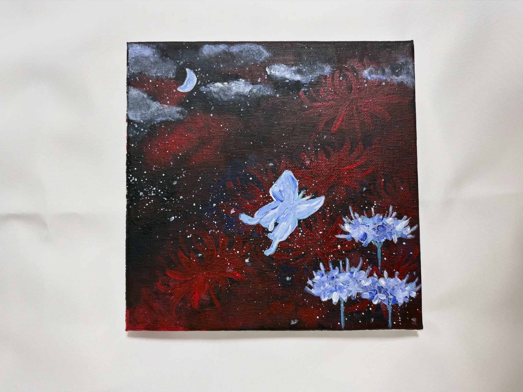 早い者勝ち❗手作り額付アクリル画　原画「花より団子ニャンコ、花を観る」 早い者勝ち❗本日価格手作り額付きアクリル画原画作品「夢の国