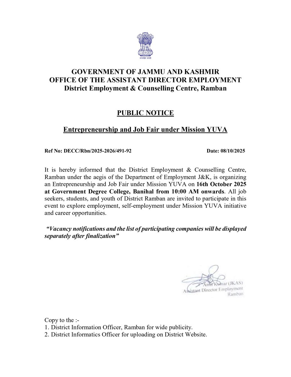 District Employment & Counselling Centre, Ramban tweet media