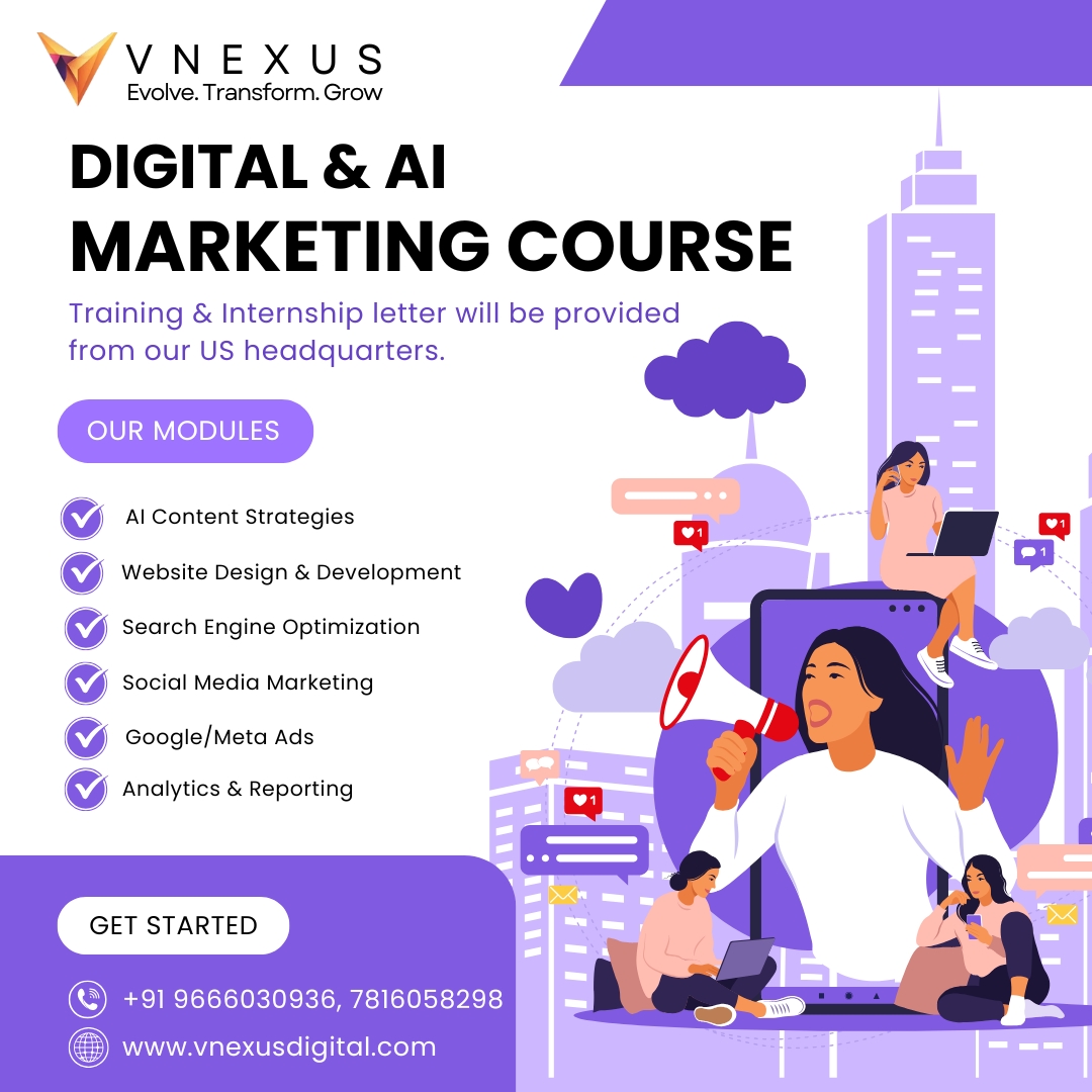 VNexusdigital's tweet image. Master the Future with Our Digital &amp;amp; AI Marketing Course!
#DigitalMarketingCourse #AIMarketing #VNexus #MarketingTraining #DigitalSkills #InternshipOpportunity #LearnDigitalMarketing #SocialMediaMarketing #GoogleAds #MetaAds #SEOTraining #WebsiteDevelopment #AIContent