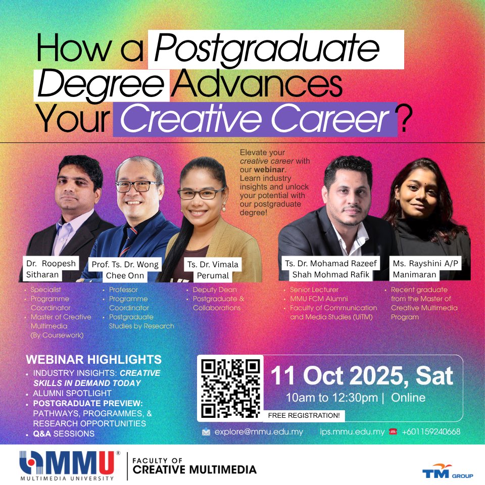 🎨 HOW A POSTGRADUATE DEGREE ADVANCES YOUR CREATIVE CAREER

✨ Your creativity deserves to grow — not just in skill, but in strategy, innovation, and impact.

Join us for an inspiring session that bridges
🎓 Education, 💼 Industry, and 🌍 Experience.

🗓️ Date: 11 October 2025
⏰