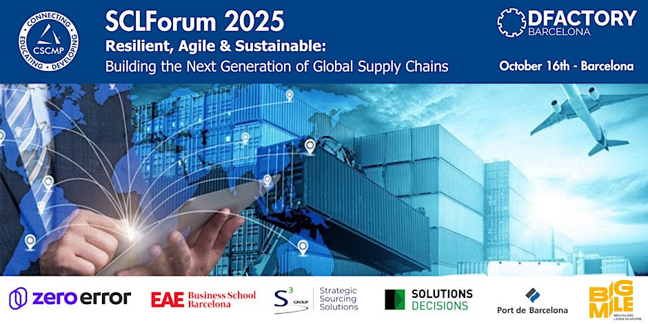 🌍 Resilient, Agile &amp; Sustainable: The Next Generation of Global Supply Chains
📍 <a href="/DFactoryBCN/">DFactory Barcelona</a> 
📅 Oct 16 | 9:00–15:00
🗒️Organized by <a href="/CSCMPSpainRT/">CSCMP Spain RT</a> 
Join us for a day of insights, innovation &amp; networking with top supply chain leaders.
👉 Register here: eventbrite.es/e/resilient-ag…