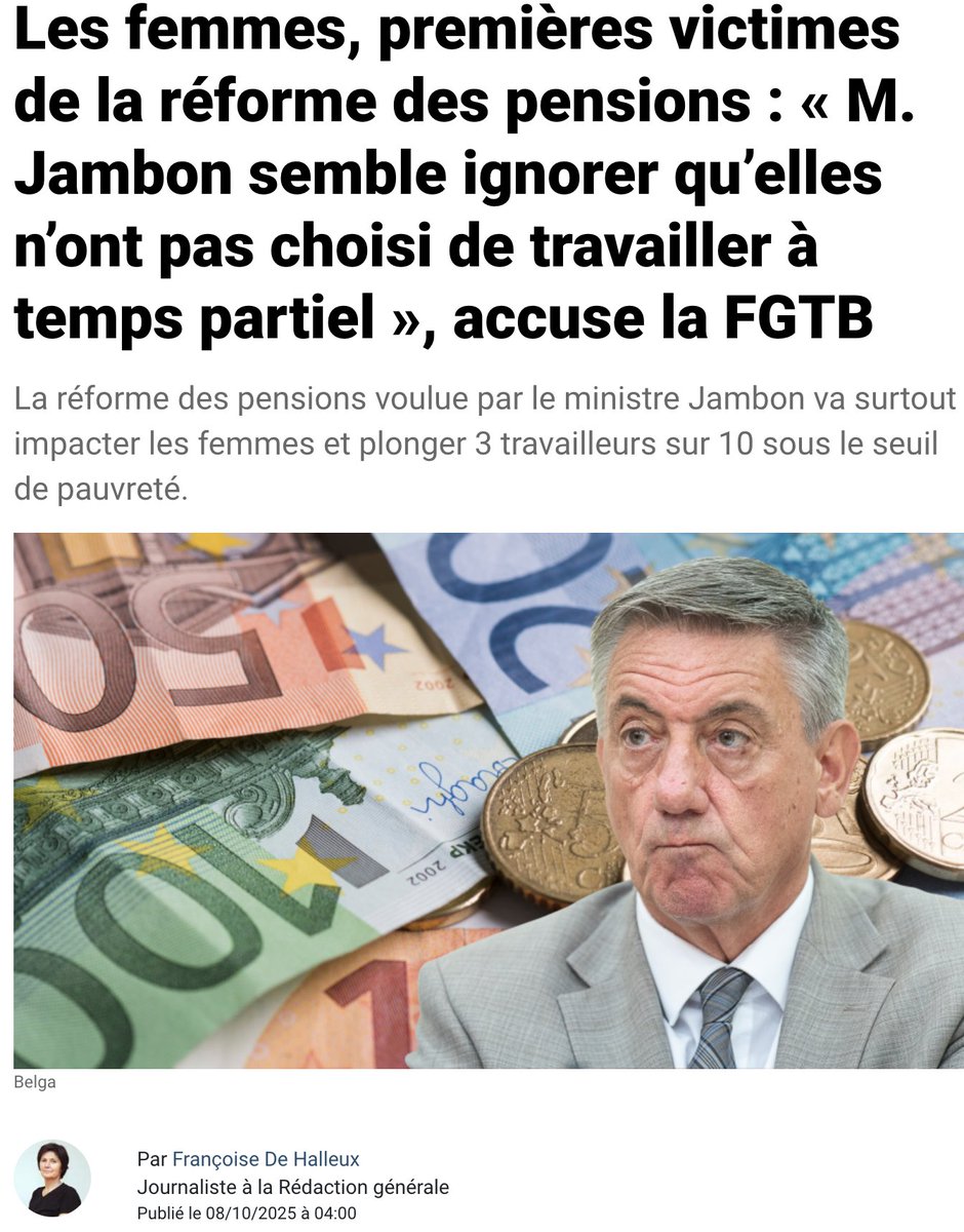 #PENSIONS (suite)/ <a href="/CarboneroSelena/">Carbonero Fernandez Selena</a> (FGTB) à <a href="/fdehalleux/">FRANCOISE DEHALLEUX</a>  pour @SudInfo: " Trois travailleurs sur 10 vont perdre 318 € pas mois de pension !  Ce serait même 1 travailleur sur 10, c’est déjà trop ! C’est d’autant plus injuste qu’on leur impose cela de manière #rétroactive.