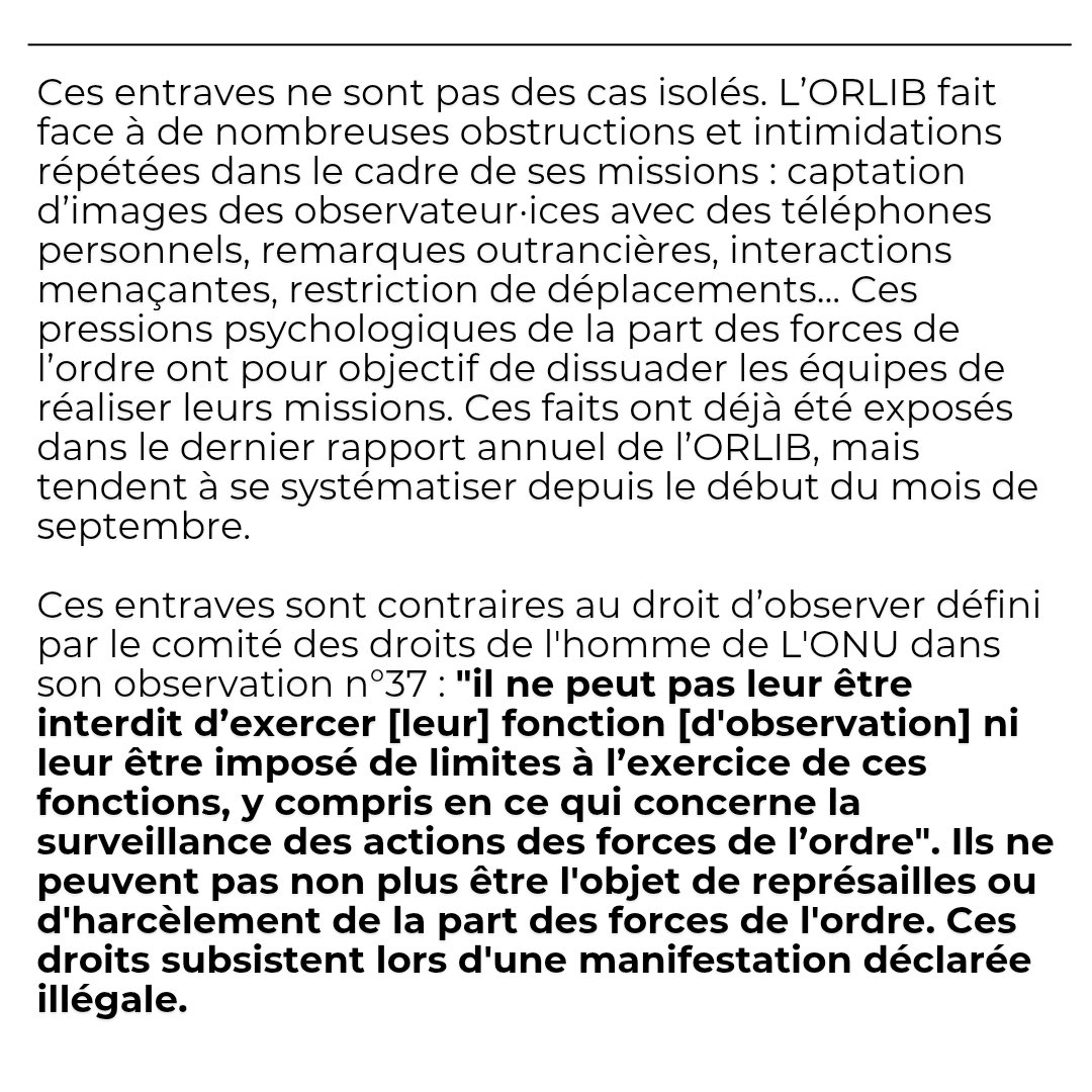 ORLIB_'s tweet photo. ⚪️⚫️ Communiqué de l’ORLIB : Le 2 octobre, les forces de l’ordre ont une nouvelle fois entravé notre mission d’observation des libertés publiques à Rennes. 

Ces entraves aux droits d’observation se multiplient, menaçant notre mission. 

Plus de détails dans notre communiqué ⬇️ https://t.co/ykMyjNINcA