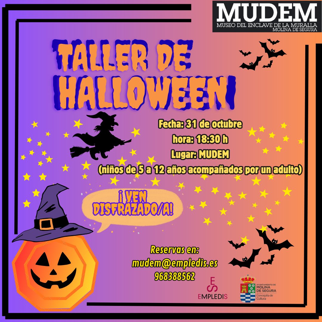 🎃 ¡El MUDEM sigue vivo (aunque esté en obras)! 👷‍♀️
Este 31 de octubre a las 18:00h celebramos un taller de Halloween para peques de 5 a 12 años (acompañados por un adulto).
🕸️ ¡Ven disfrazado y vive una tarde de miedo!
⚠️ Plazas limitadas
📞 968 388 562
📧 mudem@empledis.es