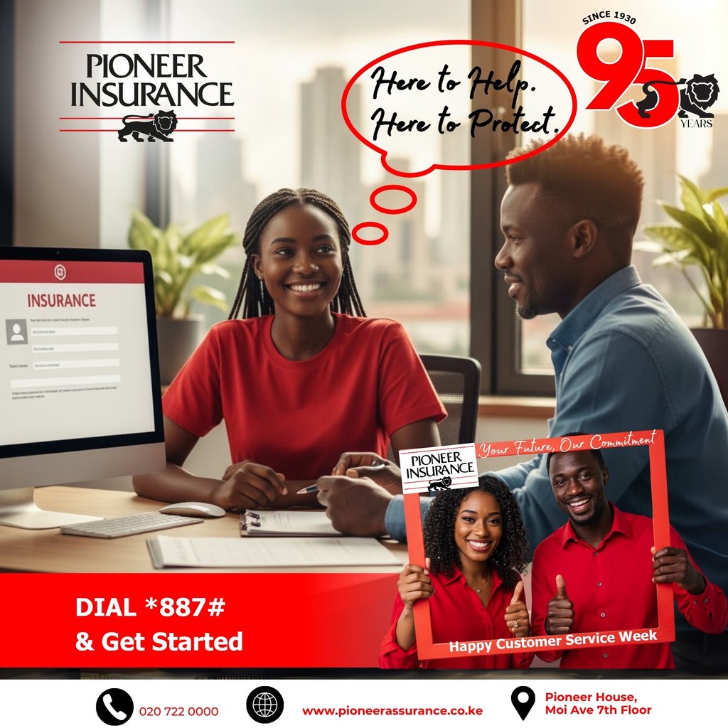 PioneerKenya's tweet photo. We’re Here to Help. Here to Protect. 💬
Celebrating 95 years of trusted service and the dedicated team that makes it happen every day. 💪

#CustomerServiceWeek #PioneerInsurance #YourFutureOurCommitment #SecuringFutures https://t.co/baWyWqi4w1