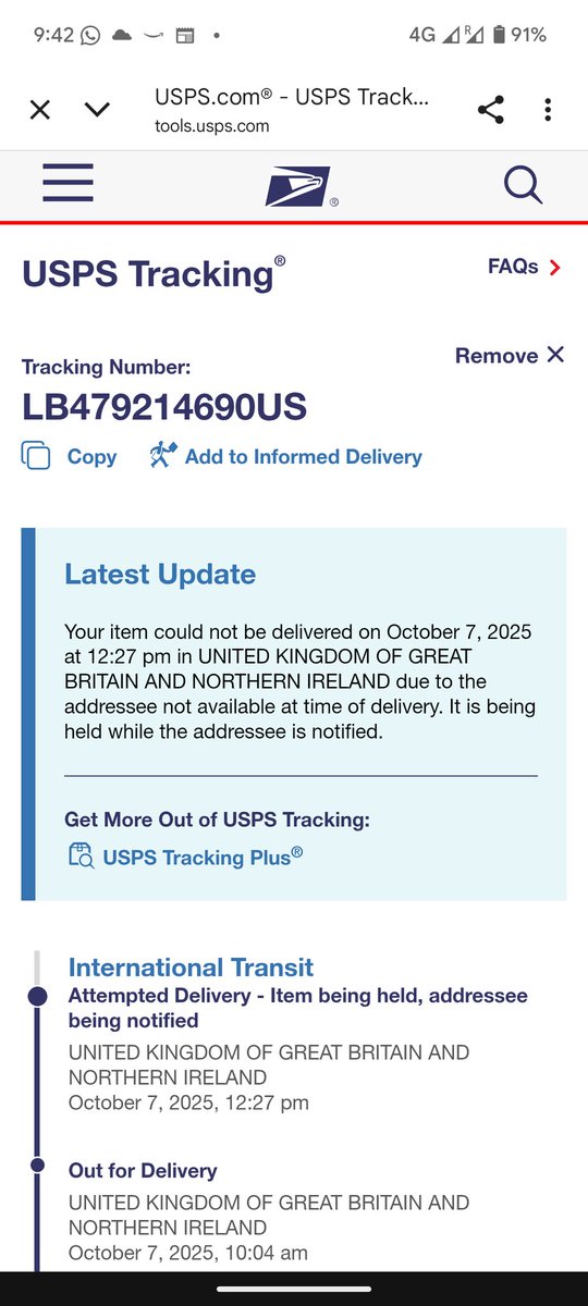 MelsRadUsername's tweet photo. @USPSHelp hey there - need your help with below. I have not been notified of what's going on with this delivery, are you able to take a look? LB479214690US https://t.co/ANMLHKnrMd