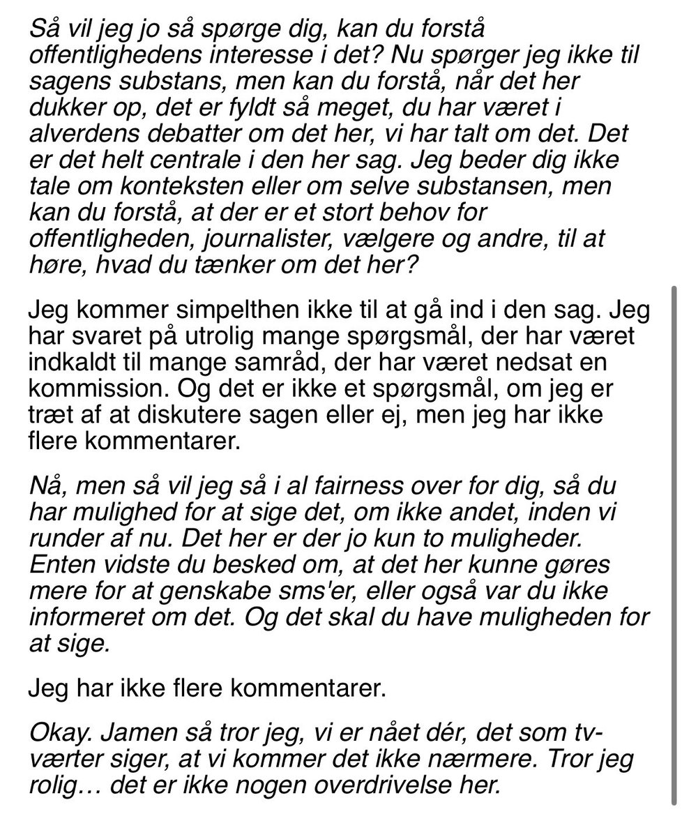 Martin Flink (@martinflink) on Twitter photo Som en service fra os på <a href="/BorgenUnplugged/">Borgen Unplugged</a> får I her en båndudskrift fra <a href="/kaarequist/">Kåre Quist</a>’ sms-interview fra i aftes.
Lyt med fredag, hvor <a href="/ALangballe/">Anders Langballe</a> og jeg sammen med en af FT’s mest garvede (eks-)pressechefer Søren Søndergaard nok bruger lidt tid på den sag.
#dkpol Som en service fra os på <a href="/BorgenUnplugged/">Borgen Unplugged</a> får I her en båndudskrift fra <a href="/kaarequist/">Kåre Quist</a>’ sms-interview fra i aftes.
Lyt med fredag, hvor <a href="/ALangballe/">Anders Langballe</a> og jeg sammen med en af FT’s mest garvede (eks-)pressechefer Søren Søndergaard nok bruger lidt tid på den sag.
#dkpol