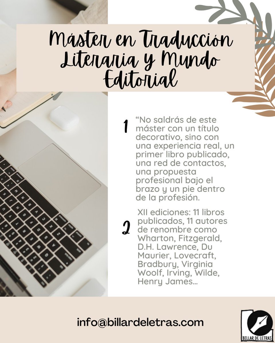 Billardeletras's tweet image. ⬛ Traduces acompañado por profesionales en activo.
⚫ Aprendes con feedback directo.
🔴 Y ves tu nombre en la portada al acabar, hemos publicado 12 libros del Máster: billardeletras.com/master-traducc…
#Translation #LiteraryTranslation #Translators #LanguageLovers #CareerInTranslation