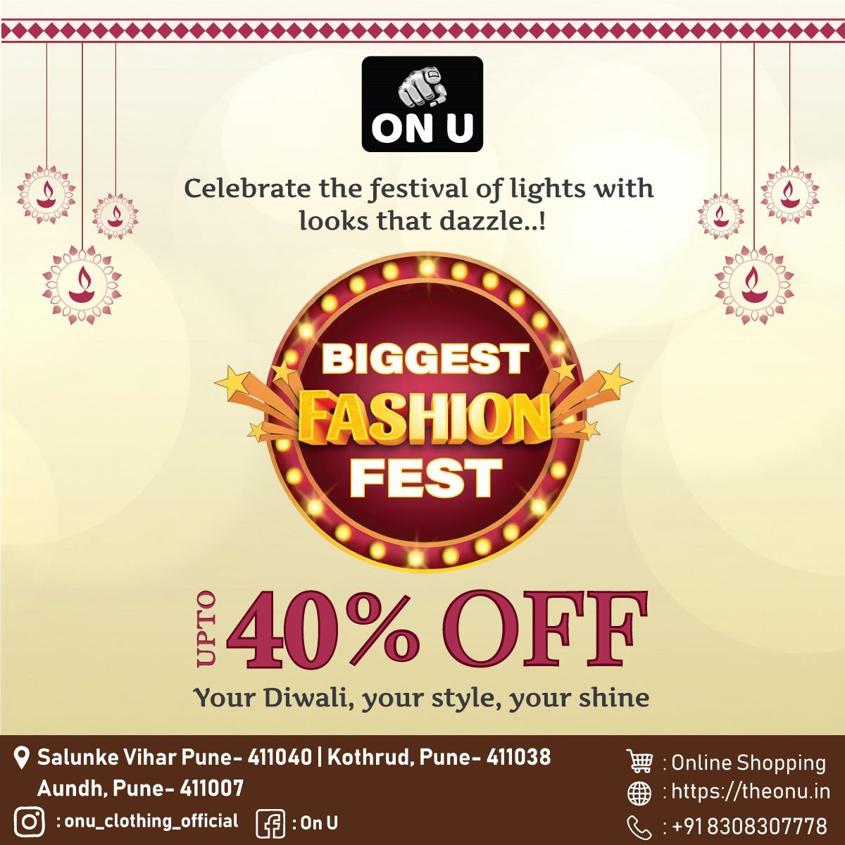 Upgrade your wardrobe without breaking your budget!
Get 40% OFF on the latest men’s fashion at The Onu stores in Pune.
#theonuin40Persent
