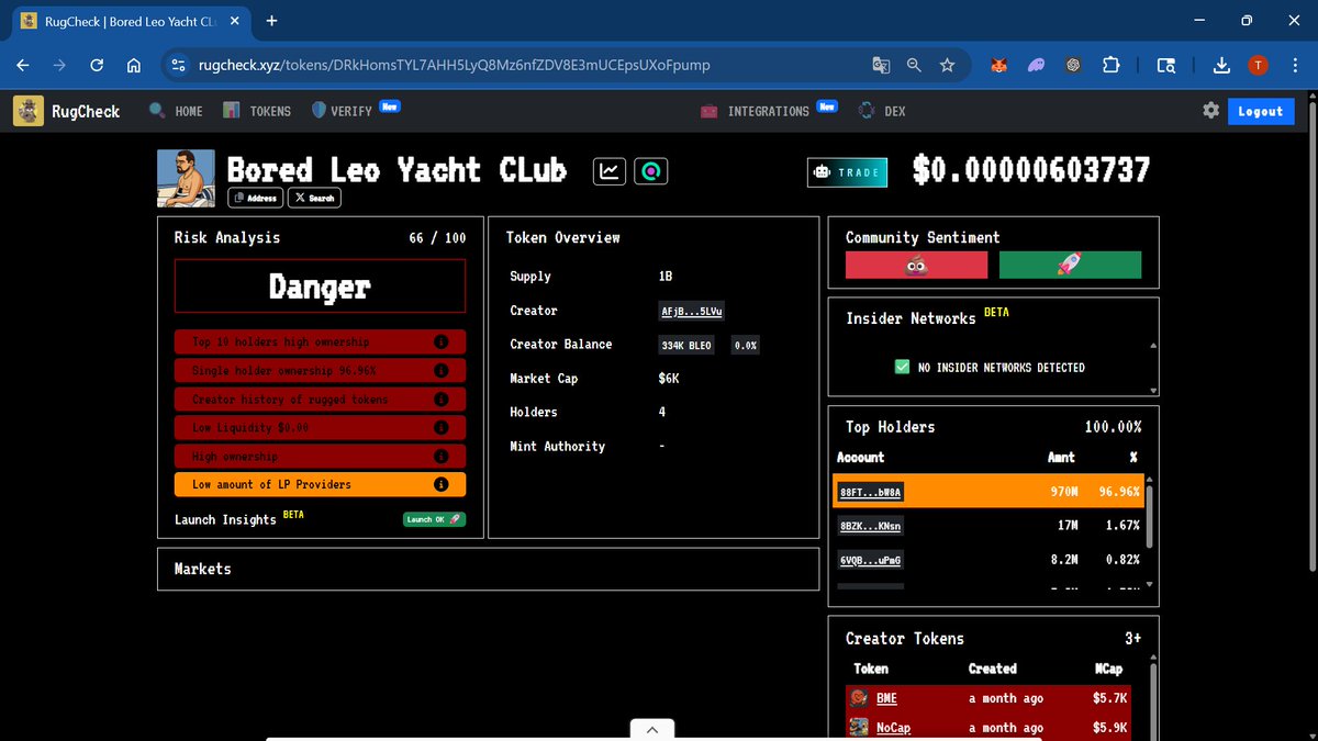 FunPumps_X's tweet photo. Can someone please @Rugcheckxyz dm me, or publicly point out commenting why 

1. I, my token creator wallet, is labeled as a token "rugger"?
I honestly have 0 idea why. I bought tokens before with this wallet. Other creators. All they did was dump. So I decided to make my own. Made x2 I think, then FunPumps as the official projects token, realizing I can create my own complete project with an official token tying all my other tokens together into one big blockchain project. So none of my tokens are abandoned. The ONLY token I ever sold of my I I was trying to buy more on the @pumpdotfun app and didn't know when you switch to type in how many funpumps I exactly wanted to buy, like I normally did on desktop it switched me to sell. I immediately went to my PC and corrected it without ANYONE (holders or traders) being affected. But I was being labeled a "token rugger" before that even happened. I have not sold ANY of my tokens I've created. I've only sold the tokens I tried out buying in the Trenches until I decided to make my own token project. 

2. All @pumpdotfun Bonding Curve wallet's are being listed as a "single holder"?
Example labeled "Single Holder": https://t.co/F6MotawnMm

3. Why when I have vested tokens in wallet address lockers on https://t.co/srpHl0eKUq for funpumps/sol and bleo/sol are not being displayed as Locked like other lockers do?
Example of Token Locks: 
https://t.co/ejaq5g6xxt
https://t.co/dZcraRGjWG

Please. Thank you for taking the time to read and respond. 🙏