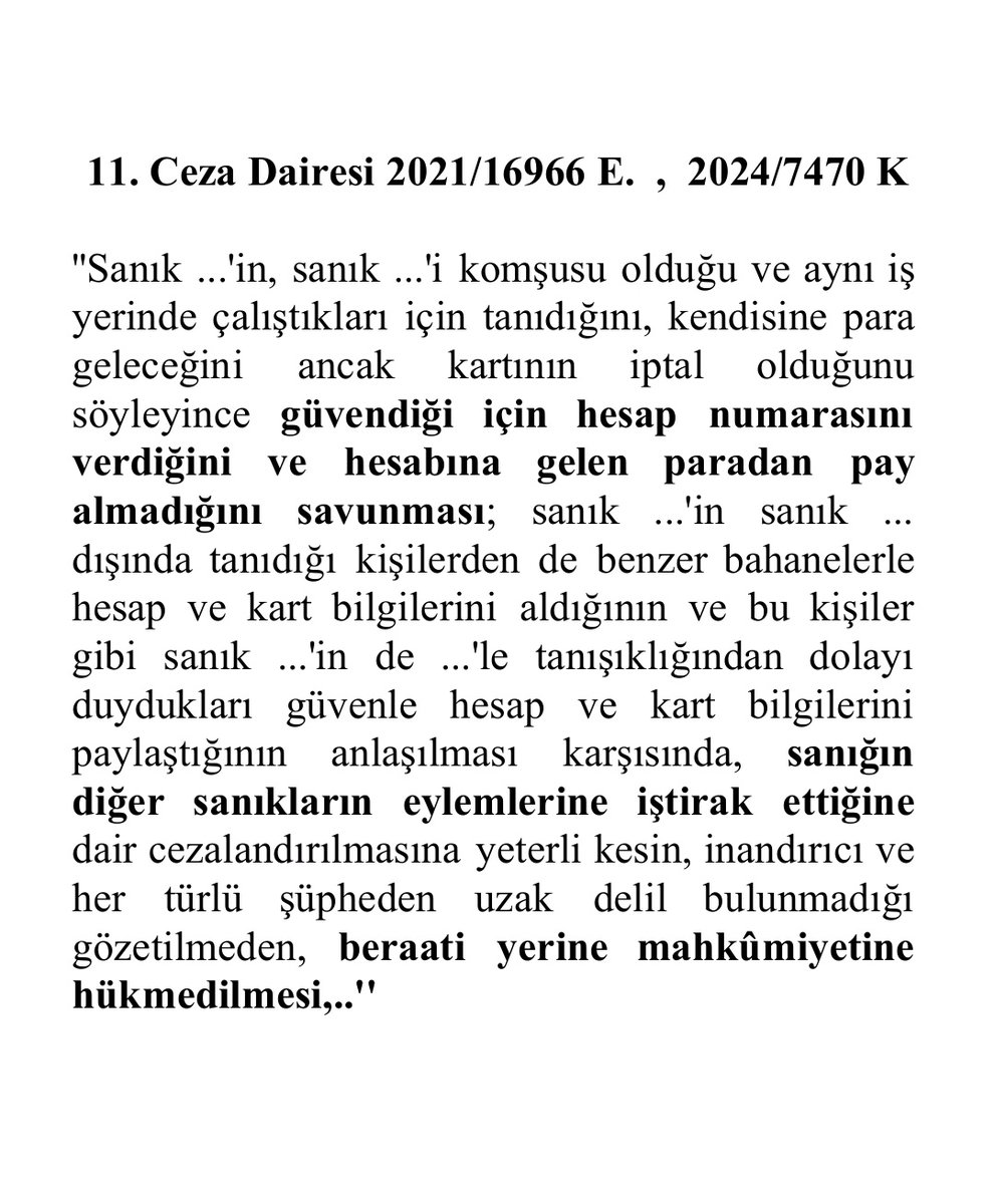 Değerli arkadaşlar, Ülkemizin kanayan yarası TCK 158/1-f nitelikli dolandırıcılıktan İlk Derece Mahkemelerinden verilen Beraat ve Yargıtay'ın konuya dair yine güzel bir Beraat kararını meslektasların dünkü ricası üzerine paylaşıyorum, faydalı olmasını dilerim 🙏📌