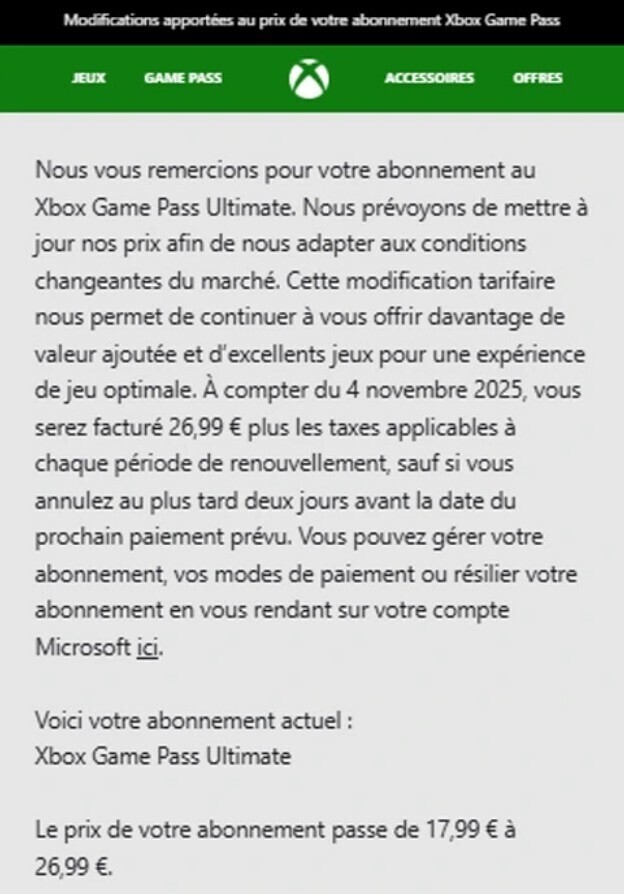 La hausse du prix du Game Pass Ultimate ne concernera pas les abonnés actuels au service dans certains pays... pour l'instant.

Malheureusement, la France n'est pas concernée.