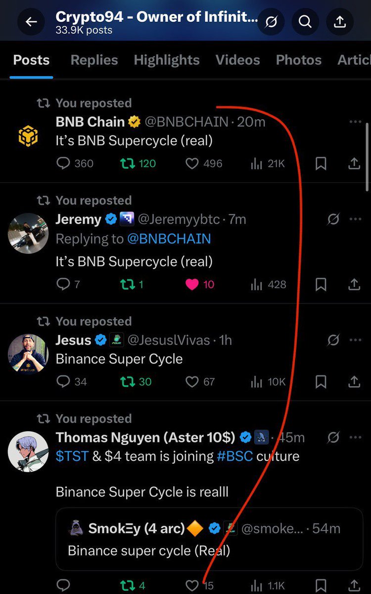 carverfomo's tweet photo. $BSC didn’t just pump it reignited the entire BNB ecosystem.

It started with one spark CZ’s “BSC stands for?” tweet.

The replies wrote themselves: BNB Super Cycle.

CZ smiled, the market took it as confirmation and the fire spread in minutes.

Then @BNBCHAIN stepped in and made it official “BNB Super Cycle (real).”

That single line turned a joke into a movement.

Minutes later, $BSC launched.

Perfect name, perfect timing it instantly became the face of the new BNB narrative.

KOLs piled in, volume exploded and the market cap ran from under $1M to $8M.

This isn’t just another meme it’s the flag of BNB’s revival.

Strong chart, clean volume, no dump.

→ The “CZ effect” and community conviction created a new season:
→ BNB Super Cycle and $BSC is leading it.