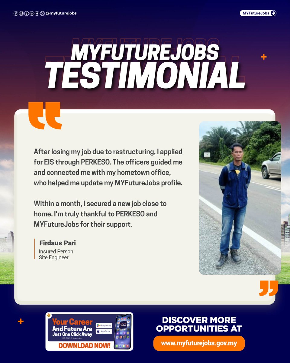 MYFJOfficial's tweet image. Hope. Support. A New Beginning.

A true story of how timely support and determination can lead to new opportunities ✨

#PERKESO #EIS #MYFutureJobs #CareerComeback #InspiringStory