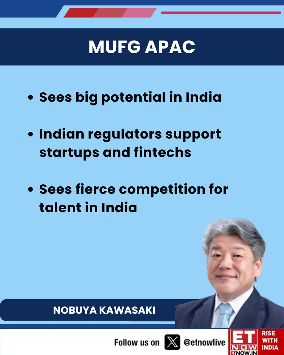 ETNOWlive's tweet photo. Nobuya Kawasaki of MUFG APAC says: He sees big potential in India
#IndiaGrowth #Startups #FinTech #TalentCompetition https://t.co/FhEYu6sKLQ