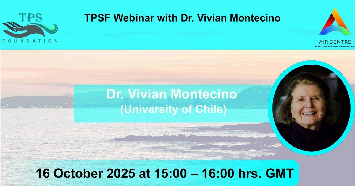 🌊 Don't miss the <a href="/trevorfondation/">Trevor Platt Science Foundation</a> webinar with Dr. Vivian Montecino!
Oct 16, 3-4 PM GMT
Oceanography in Chile: from early explorations to today's research on the Humboldt Current System, women in marine science &amp; climate solutions
+ info &amp; registration: aircent.re/46TGooD