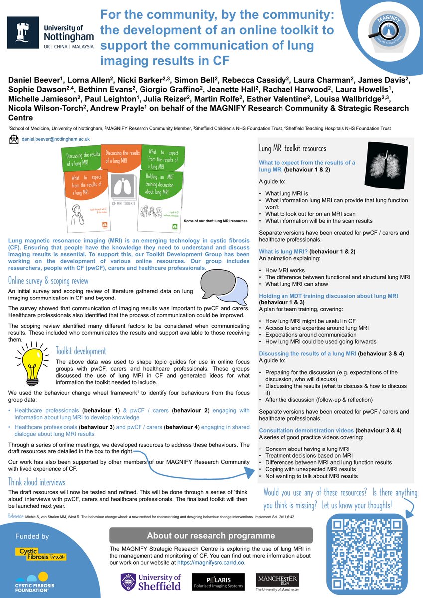 Dan_Beever's tweet image. Grateful for the opportunity to present at #UKCFC about the cystic fibrosis lung MRI toolkit we’ve been developing. We&apos;re keen to get views from the wider community on what we&apos;ve produced so far - please tell us what you think here: forms.office.com/e/yC6ksnyP2J #CysticFibrosis #MRI