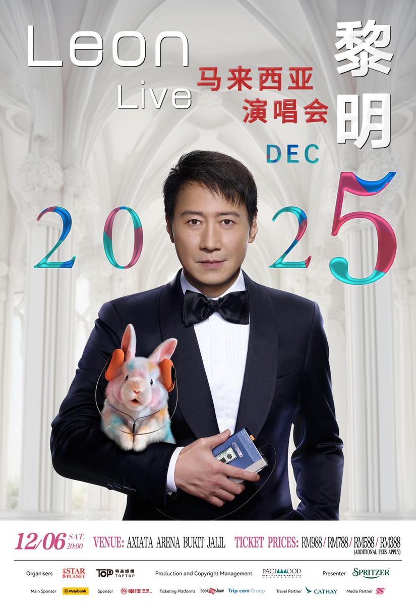 【2025黎明巡回演唱会-马来西亚站】
🎟 公众发售：10月10日, 3PM
🔗 starplanet.com.my | my.bookmyshow.com
🎟️Spritzer客户：10月9日 12PM-5PM
🎟️Maybank Mastercard信用卡持卡人：2025年10月10日 上午11点至下午2点（需使用 Maybank Mastercard信用卡付款）

#BookMyShowMY #LeonLai