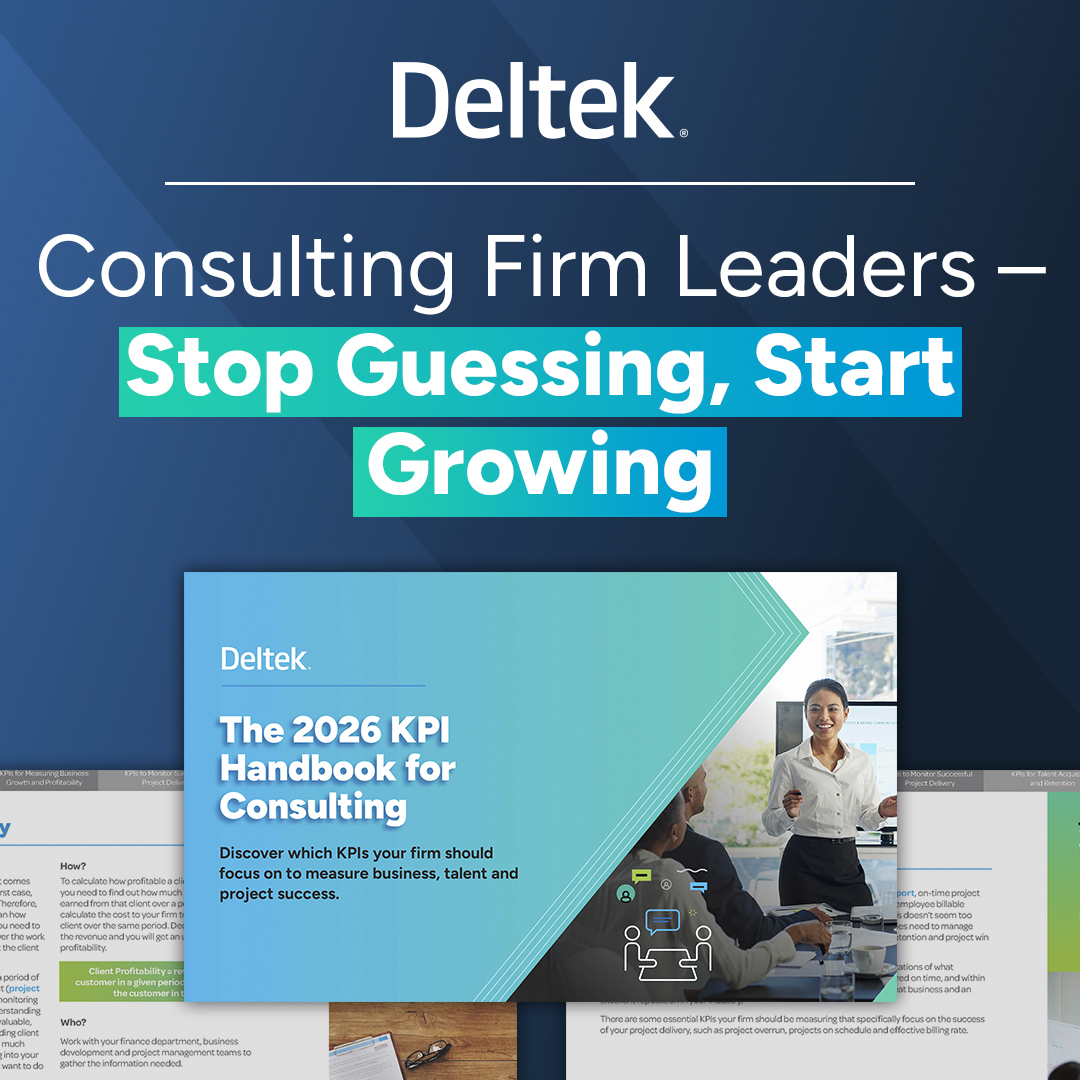 Deltek_Intl's tweet image. 📈 Our 2026 KPI Handbook helps consulting firms measure what matters—from client profitability to billable utilisation. 📥 Download now &amp;gt; ow.ly/60NA50X4hX1

#ManagementConsulting #DeltekProjectNation