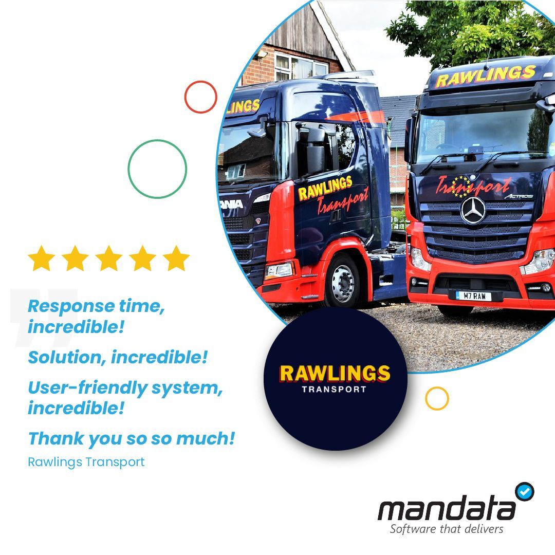 🤝 We love hearing how the Mandata TMS continues to make a real difference for our customers - simplifying and streamlining their transport operations. It’s always fantastic to receive such positive feedback!

⭐ Thank you Steve at Rawlings Transport for sharing your kind words!