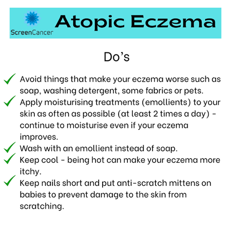 ScreenCancer_UK's tweet image. Atopic eczema is a common #skincondition that causes itchy skin. It is most common in young children. It cannot be cured, but treatment can help manage the symptoms.
Have a read below of the @NHS do's &amp;amp; dont's

bit.ly/3Ix3N7j
#Eczemaawarenessmonth