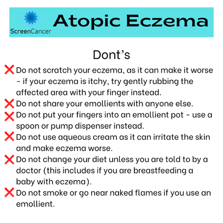 ScreenCancer_UK's tweet image. Atopic eczema is a common #skincondition that causes itchy skin. It is most common in young children. It cannot be cured, but treatment can help manage the symptoms.
Have a read below of the @NHS do's &amp;amp; dont's

bit.ly/3Ix3N7j
#Eczemaawarenessmonth