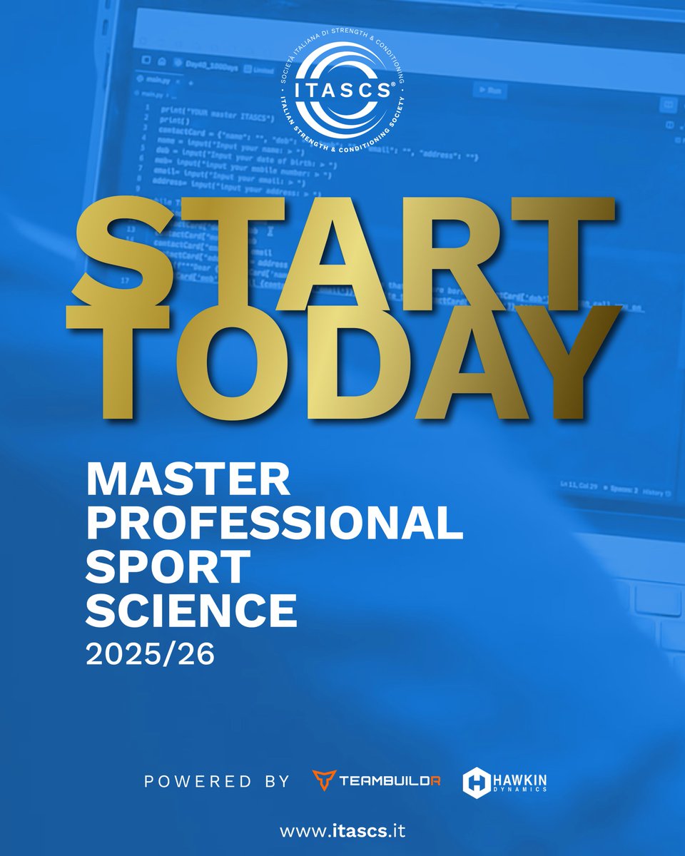 itascs_official's tweet image. Oggi parte il Master in Professional Sport Science edizione 2025/2026 💥

Un anno di studio, applicazioni pratiche e confronto con i migliori professionisti del settore.

🎯 Obiettivo: trasformare la passione in competenza.
💼 E la competenza, in professione.

#ITASCS #bepartofit