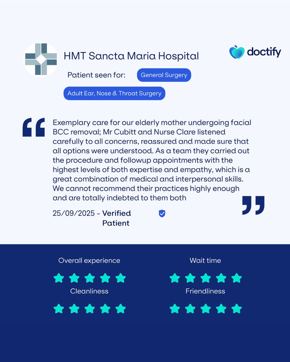 HMTSanctaMaria's tweet image. “We cannot recommend their practices highly enough”🌟

When we receive reviews like this, it feels wonderful to know we make a difference to our patients and their families.

If you’d like to learn more about our services, head to our website🔗

hmtsanctamaria.org

#Doctify
