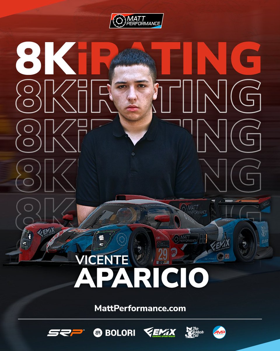 🇬🇧🇬🇧🇬🇧Welcome 8k!
<a href="/vl_aparicio/">Vicente Aparicio</a> achieves his record and jumps to 8k iRating. Next 9k challenge before the end of the year?

🇪🇸🇪🇸🇪🇸
Bienvenidos 8k!
<a href="/vl_aparicio/">Vicente Aparicio</a>  consigue su récord y da el salto a 8k de iRating, ¿Siguiente reto 9k antes de acabar el año?