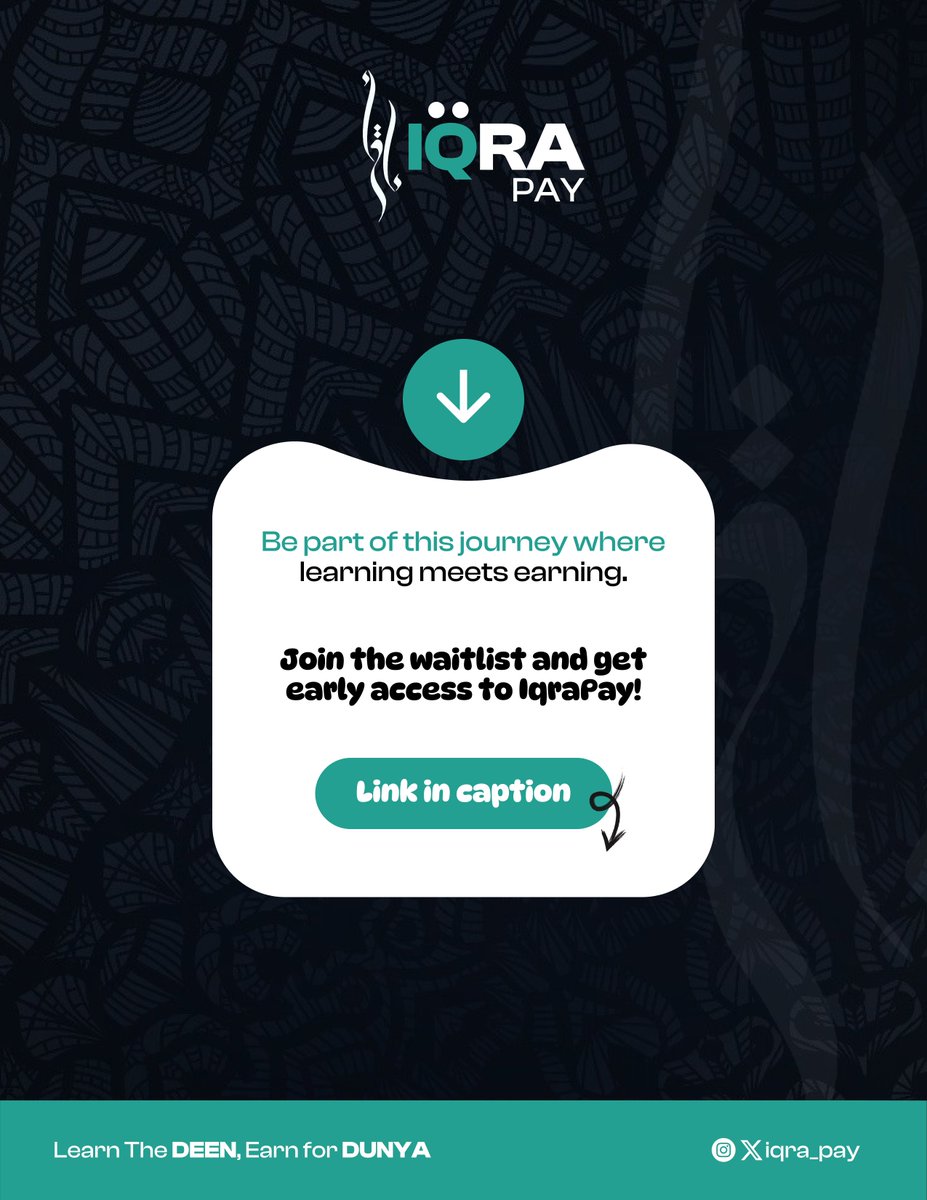 iqra_pay's tweet photo. 🔹 Instagram: https://t.co/bu5D1lCu27

#IqraPay #ReadAndEarn #HalalEarnings #FaithAndFinance #DigitalKnowledge https://t.co/geL1xX2WhT