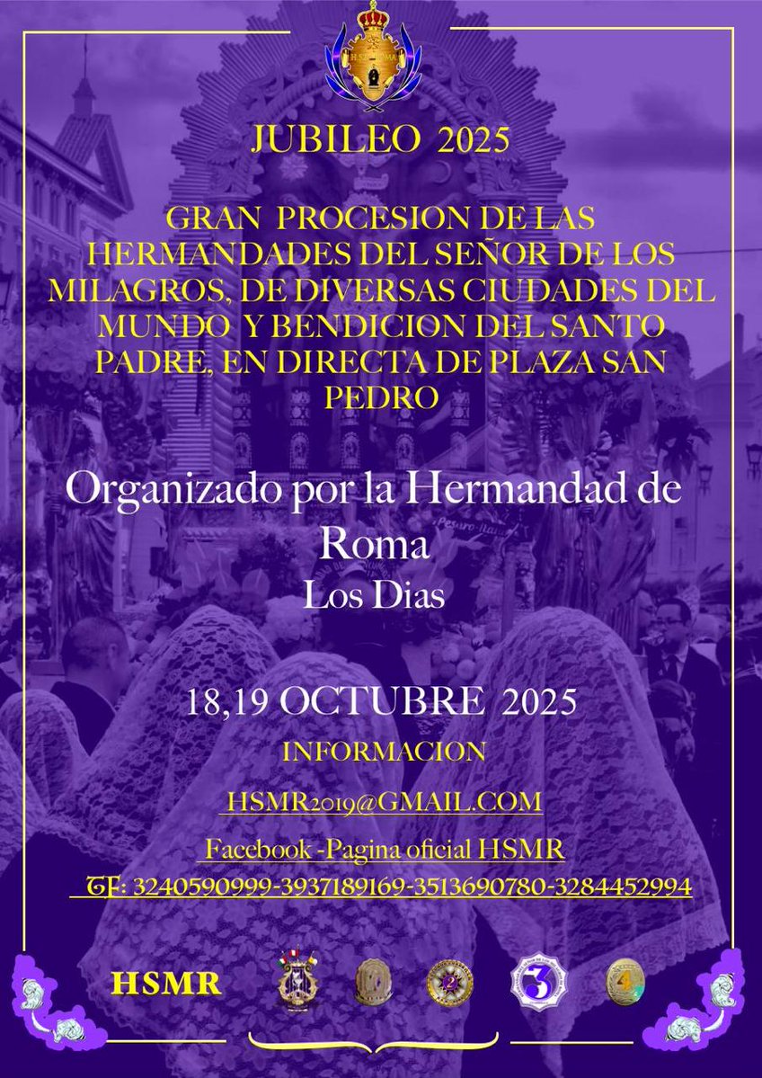 embaperuva's tweet image. 🇵🇪✝️Una Gran Procesión Internacional del Señor de los Milagros se celebrará en Roma el 18 y 19 de octubre de 2025 por el #Jubileo2025. Organizada por la Hermandad del Señor de los Milagros en Roma con apoyo de la Embajada del Perú ante la Santa Sede, contará con la participación…