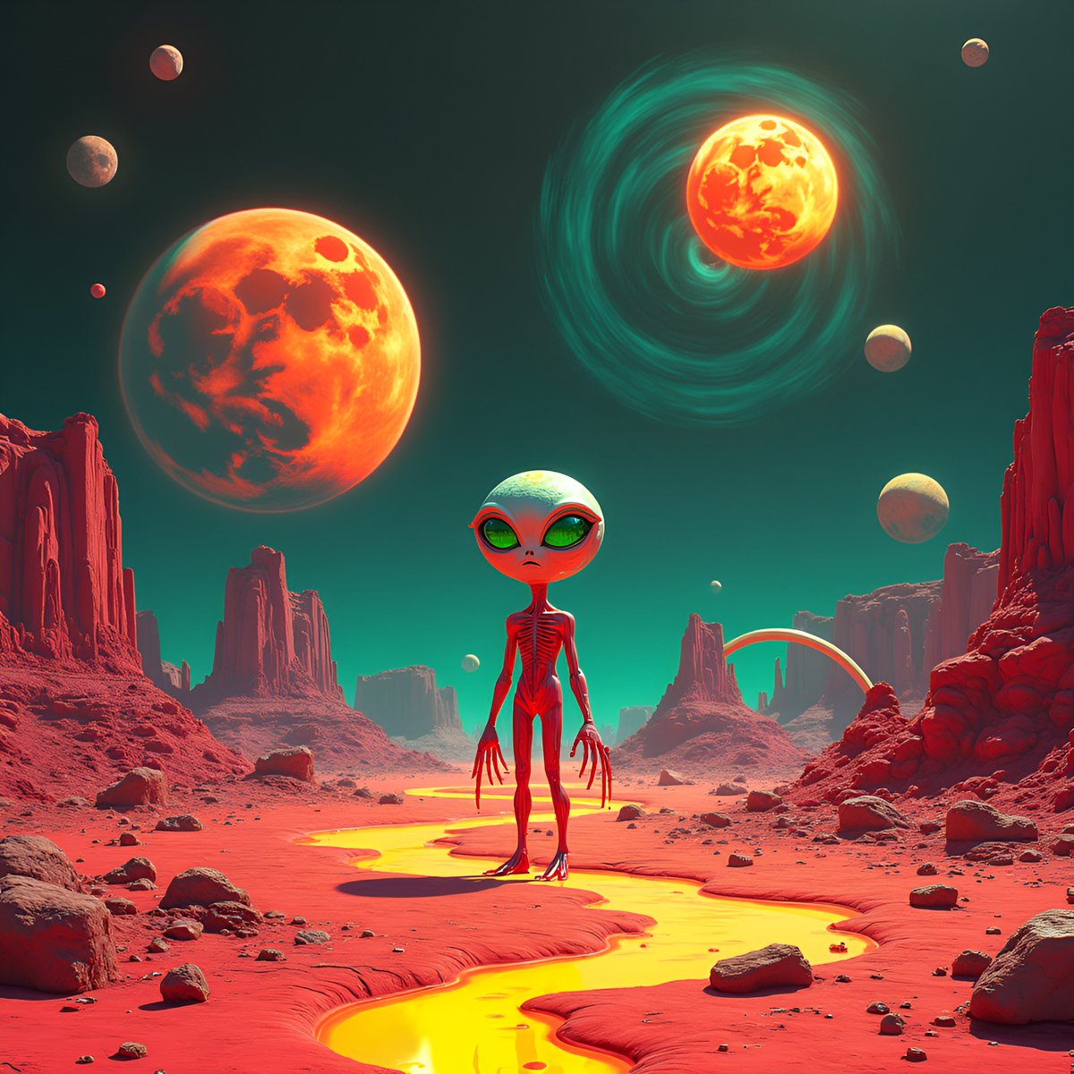 PromptSin's tweet image. When plants become aliens 🌿👽, even Mars gets an upgrade! Who’s exploring next? 🚀 #SpaceVibes #AlienWorld